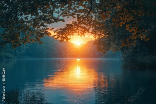 Sunset reflection over serene lake nature photography peaceful viewpoint