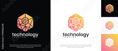 Technology connection hexagon logo design. Technology connection logo template. Technology logo symbol icon
