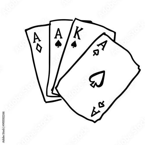 Hand of Playing Cards with Aces on White Background for Gaming Blogs, Casino Websites, Card Game Promotions, and Graphic Design Projects