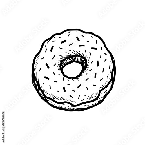 Hand-drawn donut with sprinkles on a white background  