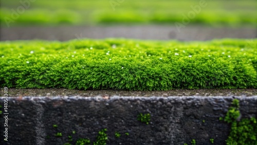 Wallpaper Mural A closeup of vibrant green moss growing on moistened concrete highlighting the interaction of natural elements and tingedge curing technology. Torontodigital.ca