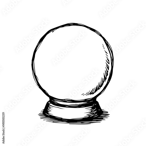 Crystal ball illustration in sketch style with a mystical theme  