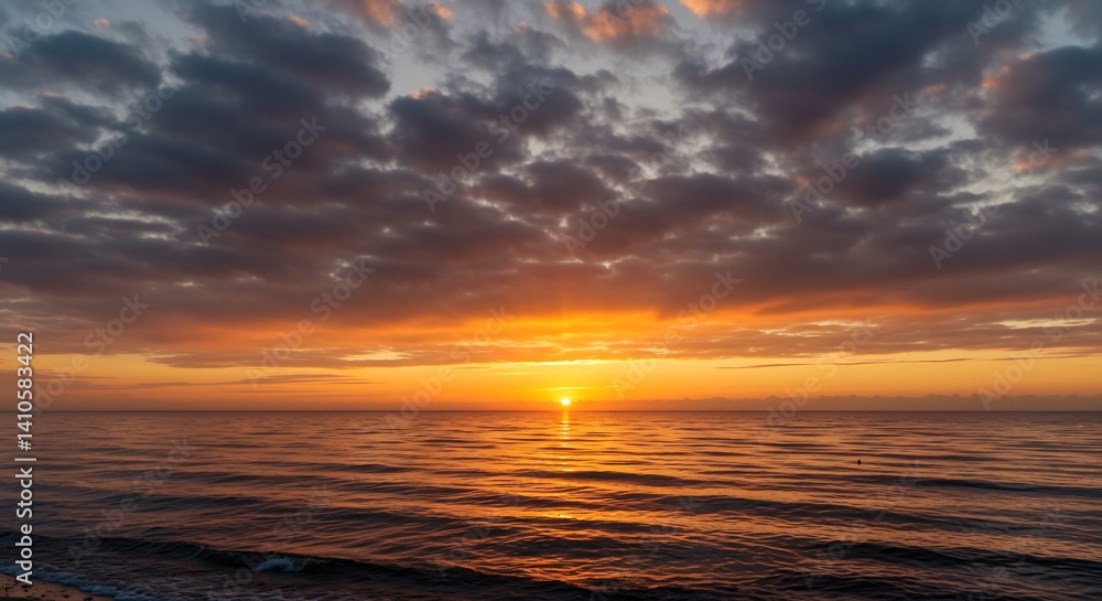 Fototapeta premium 燃える夕日 海面輝く穏やか景色