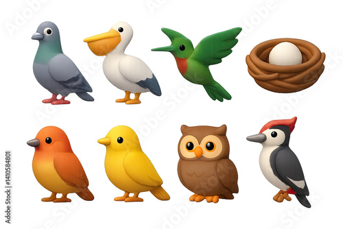 Obraz na płótnie 3D icon set of bird-friendly gardens: seed packet, spray bottle, fertilizer bag, garden marker, compost bin, gloves, trowel, planter box. 3d icon. icons set of 3d style in a modern design. Isolated w salonie