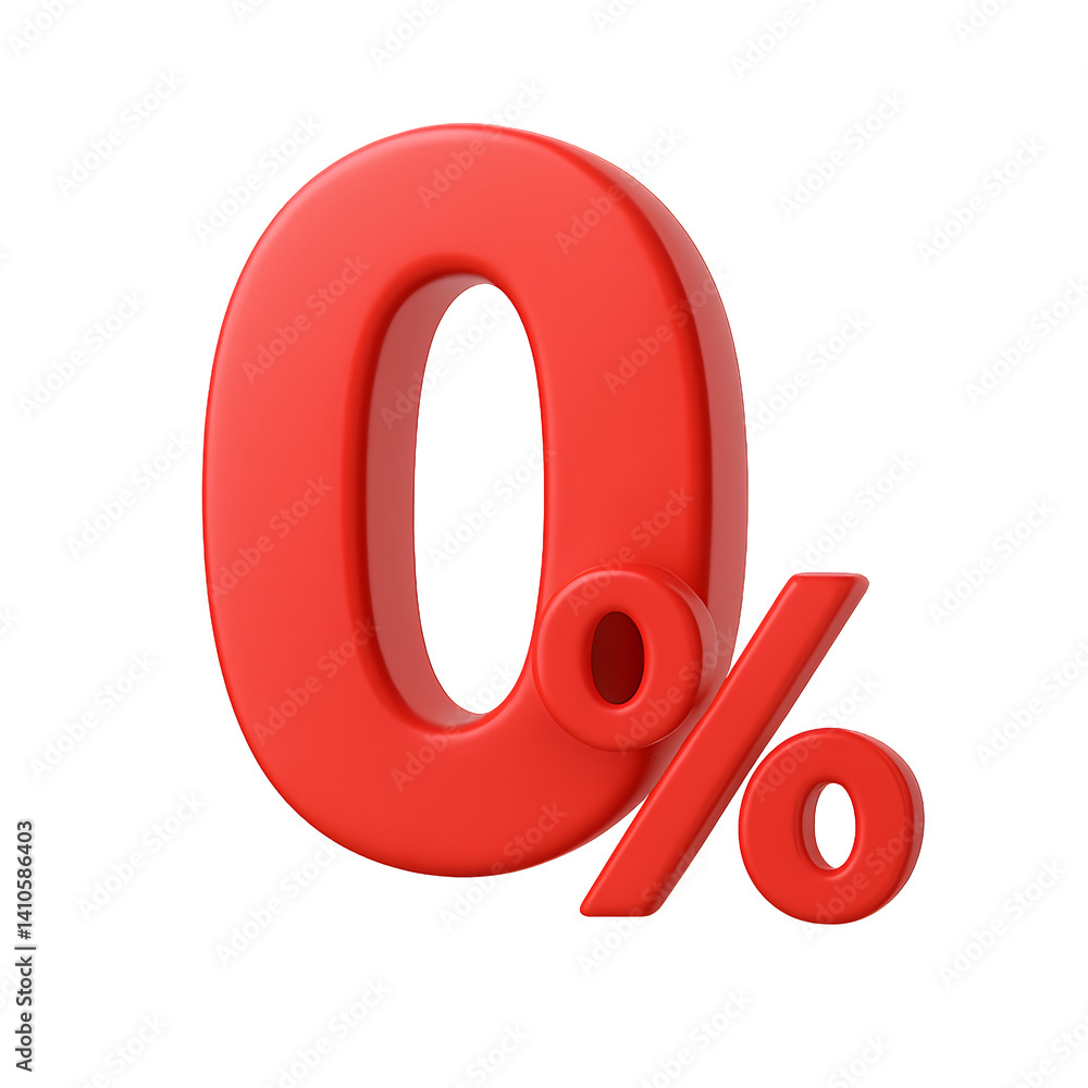 3D Red Zero Percent Icon on Transparent Background 3D Red Zero Percent Icon on Transparent Background