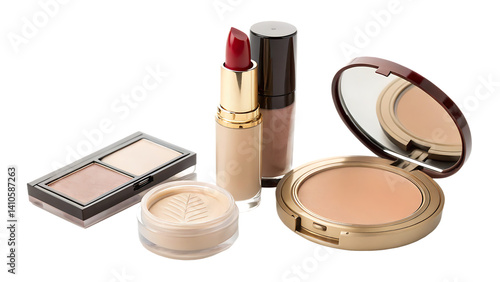 Wallpaper Mural makeup products  lipstick  foundation  on white background PNG. AI GENERATED Torontodigital.ca