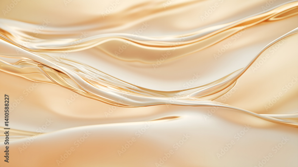 Obraz premium Creamy white and gold waves blend in a surreal abstract composition with soft curves and elegant flow.