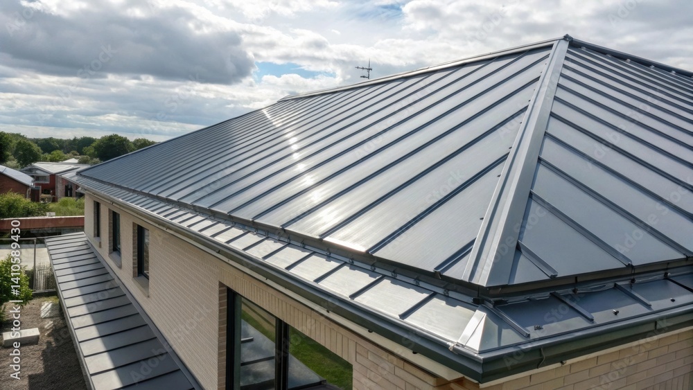 Fototapeta premium A medium closeup of reflective roofing materials blending seamlessly into the envelope highlighting their impact on reducing heat accumulation.