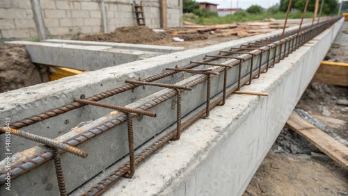 Wallpaper Mural A medium closeup of reinforced concrete beams with visible steel rebar structures emphasizing the robust design intended to withstand lateral forces during seismic activity. Torontodigital.ca