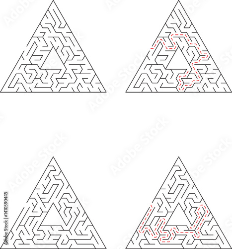 Triangular Maze Puzzle Solution Steps Illustrated, Complex Paths