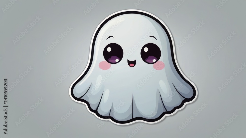 Cute cartoon ghost, playful expression, simple background, for Halloween card or sticker design Cute cartoon ghost, playful expression, simple background, for Halloween card or sticker design