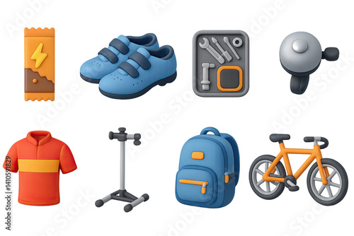 Obraz na płótnie Essential biking gear icons set: 3d illustrations of cycling essentials for riders w salonie