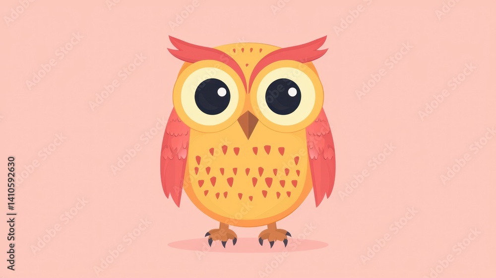 Fototapeta premium Cute cartoon owl on a pastel background. Possible use Children's book illustration