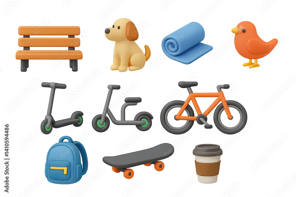 3d outdoor and leisure icon set: park activities and essentials