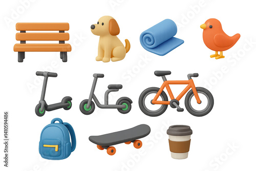 3d outdoor and leisure icon set: park activities and essentials