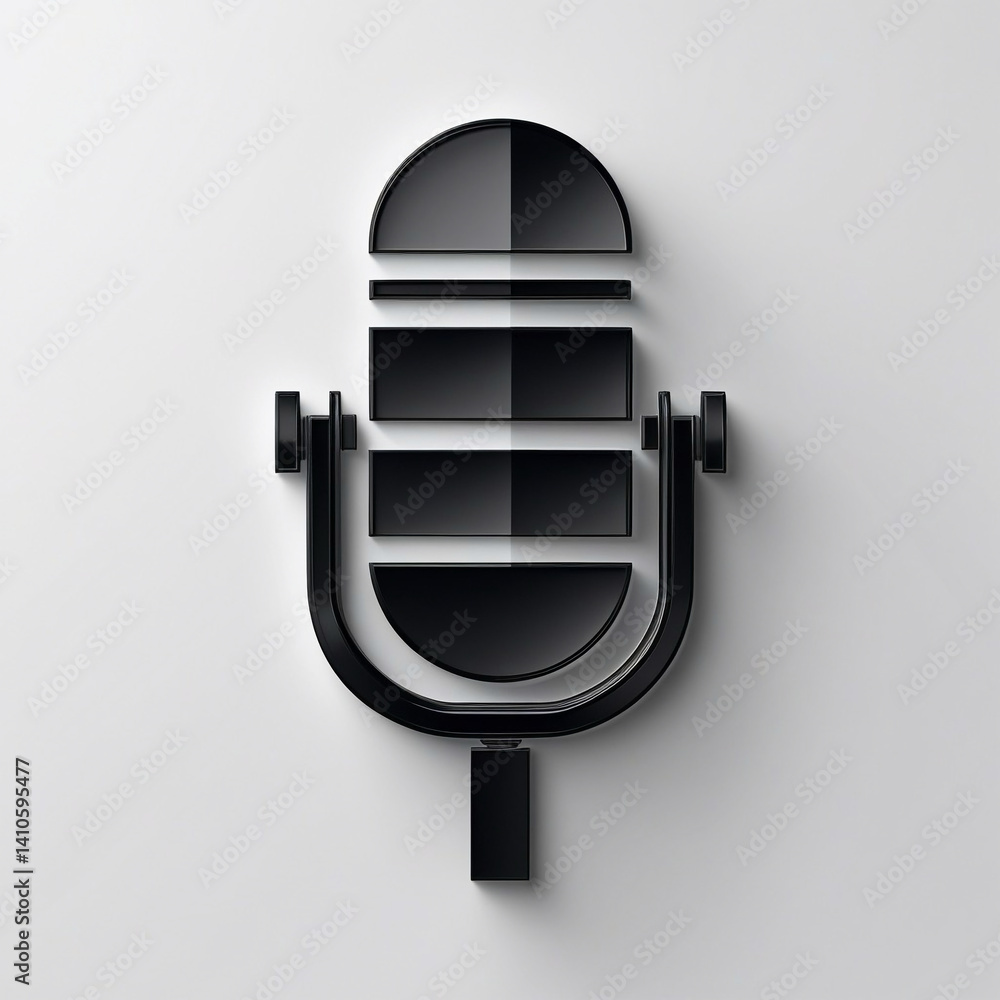 A black and silver microphone icon with horizontal lines on the head, casting a shadow on a light gray surface.
A black and silver microphone icon with horizontal lines on the head, casting a shadow on a light gray surface.