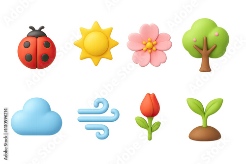 3D icon set of spring street style: sneakers, knit sweater, scarf, cardigan, crossbody bag, trench coat, denim jacket, floral dress. 3d icon. icons set of 3d style in a modern design. Isolated