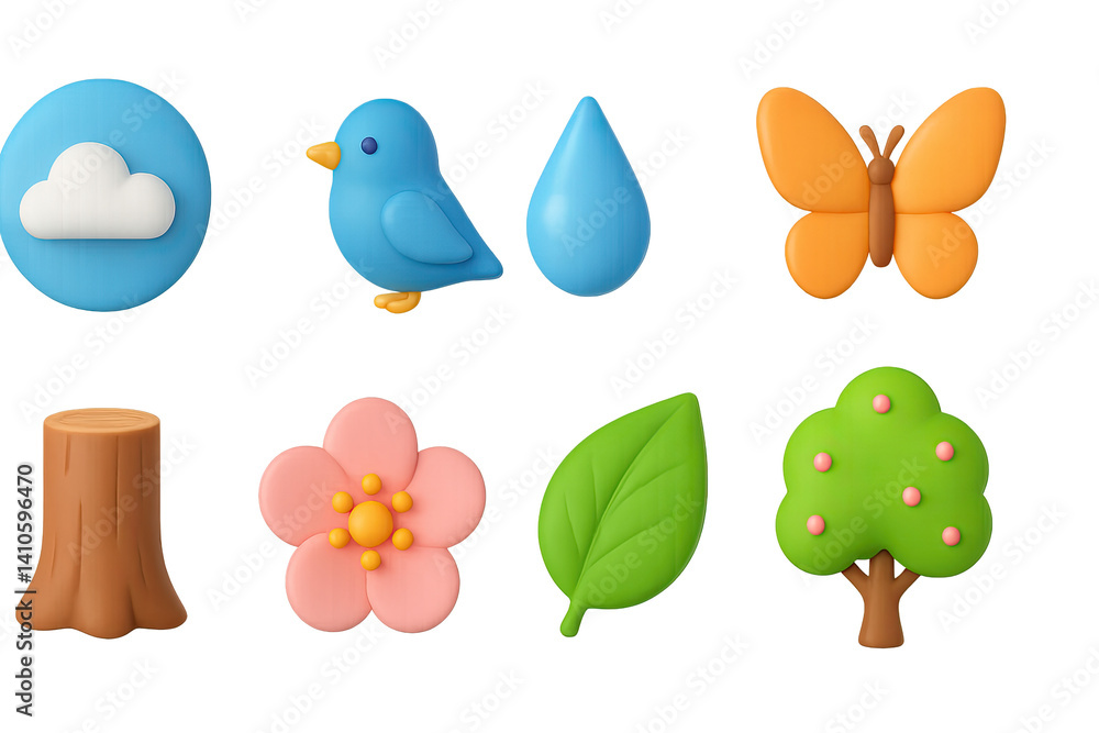 3D icon set of blossoming trees: magnolia, zinnia, cherry blossom, snowdrop, camellia, tulip, daisy, peony. 3d icon. icons set of 3d style in a modern design. Isolated