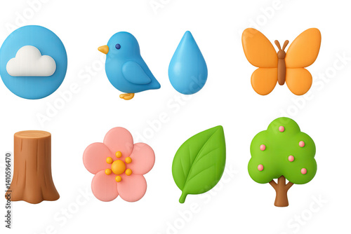 Obraz na płótnie 3D icon set of blossoming trees: magnolia, zinnia, cherry blossom, snowdrop, camellia, tulip, daisy, peony. 3d icon. icons set of 3d style in a modern design. Isolated w salonie