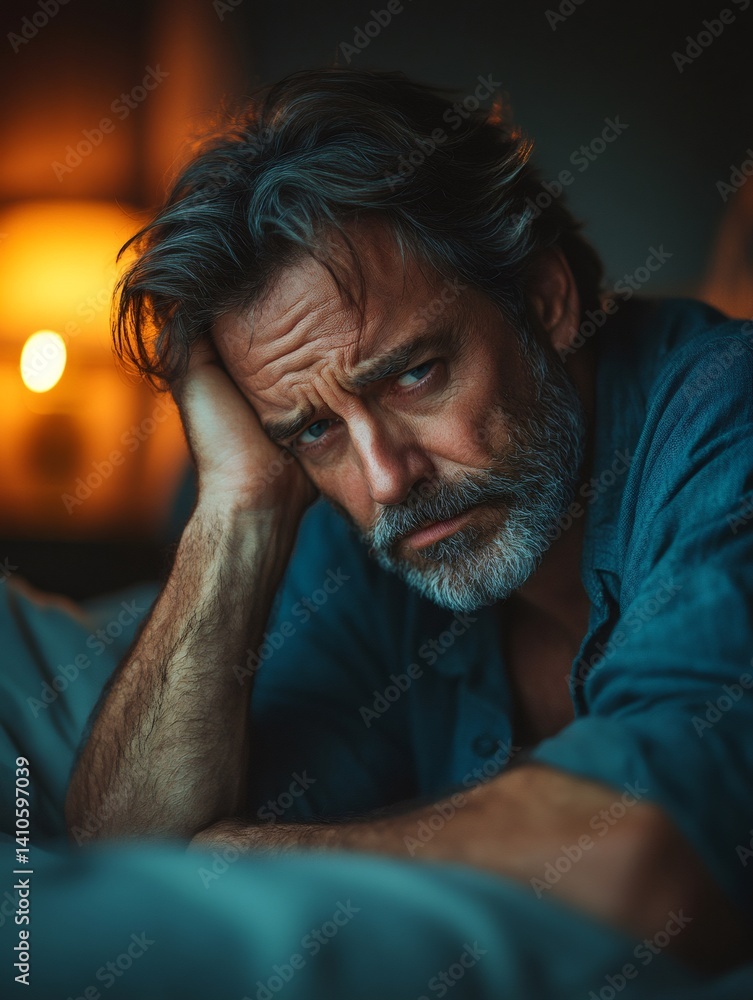 Sad mature man suffering from loneliness and depression at home