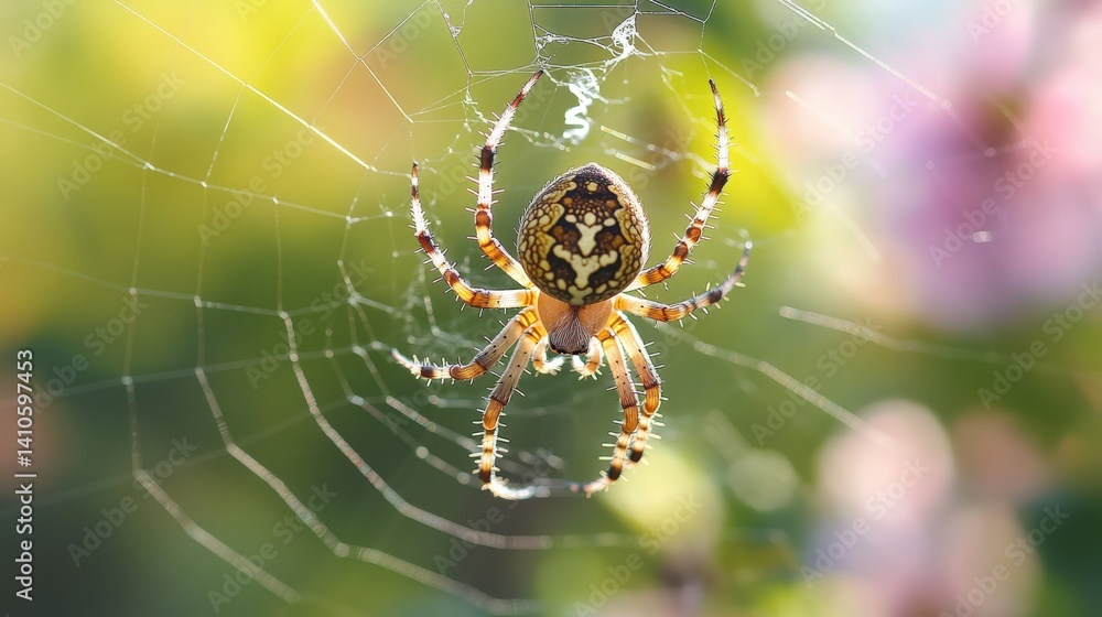 Ornate spider with intricate patterns on a delicate web. Ornate spider with intricate patterns on a delicate web.