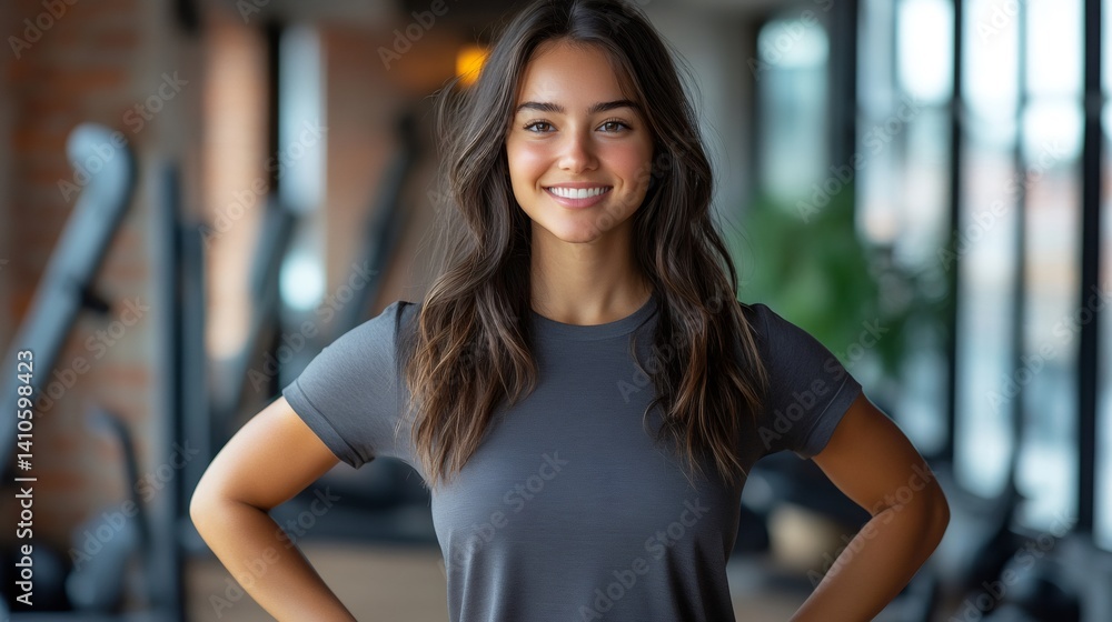 Young fitness instructor smiling in the gym after workout session