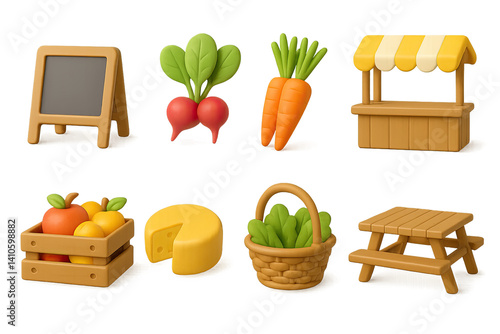 Obraz na płótnie 3D icon set of sunny spring: star, sunny face, raindrop, tree, butterfly, sky, sun, bird. 3d icon. icons set of 3d style in a modern design. Isolated w salonie