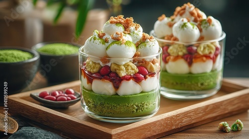Wallpaper Mural Sweet matcha ice cream dessert Delicious dessert cups with colorful toppings and green matcha layers. Torontodigital.ca