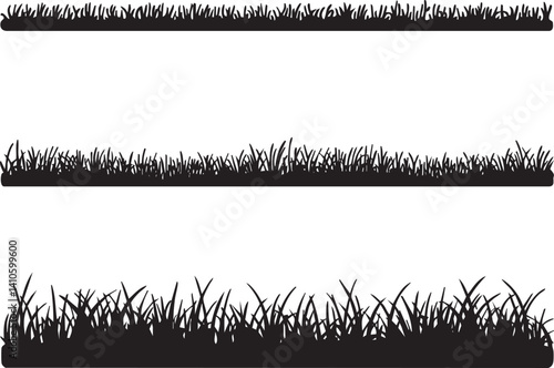 Three horizontal grass silhouettes against a white background for design elements.