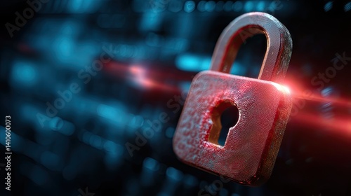 Obraz na płótnie Secure lock safeguards sensitive binary data, ensuring cybersecurity and information privacy in digital world w salonie