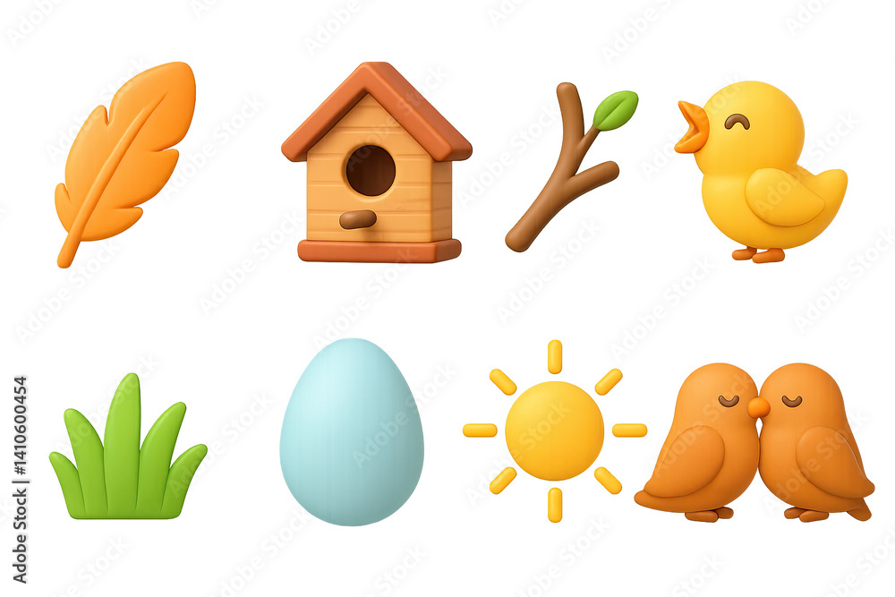 3D icon set of colorful birds: owl, finch, swan, canary, nest, hummingbird, eagle, pigeon. 3d icon. icons set of 3d style in a modern design. Isolated