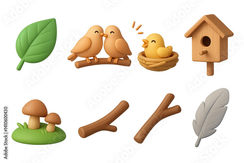 Obraz na płótnie 3D icon set of nesting birds: blue jay, crane, duck, flamingo, parrot, canary, finch, cockatoo. 3d icon. icons set of 3d style in a modern design. Isolated w salonie
