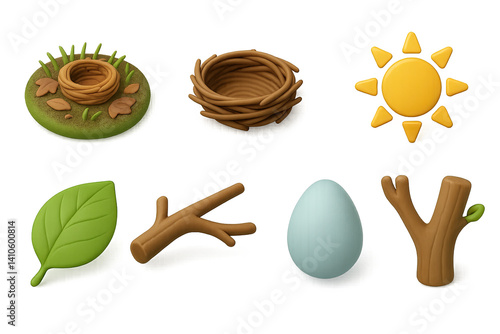 3D icon set of colorful birds: owl, finch, swan, canary, nest, hummingbird, eagle, pigeon. 3d icon. icons set of 3d style in a modern design. Isolated