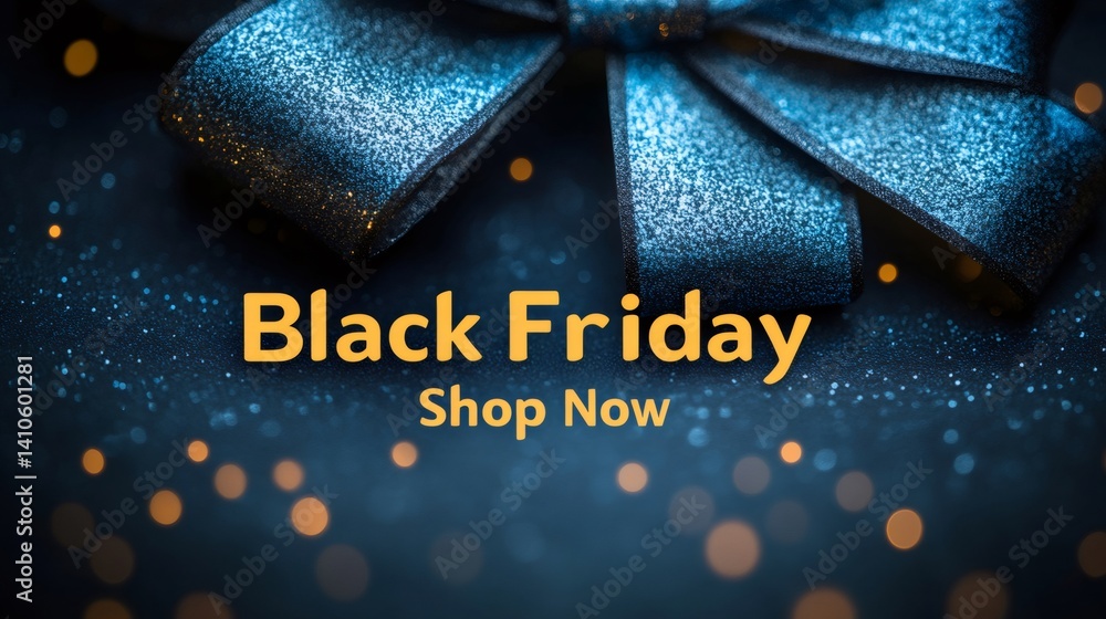 Black friday glittering bow on sparkling background