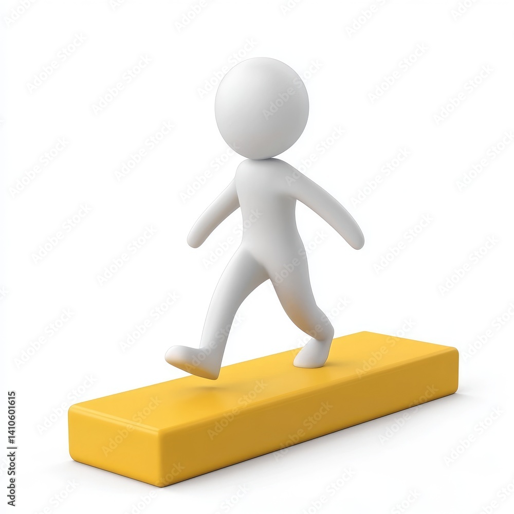 3D model of a person walking on a yellow block. 3D model of a person walking on a yellow block.