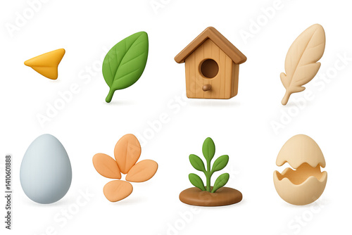 3D icon set of colorful birds: owl, finch, swan, canary, nest, hummingbird, eagle, pigeon. 3d icon. icons set of 3d style in a modern design. Isolated