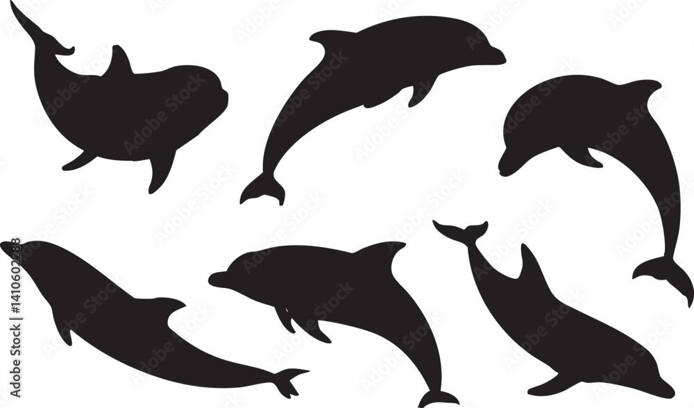 Obraz premium Silhouette Collection of Jumping Dolphins