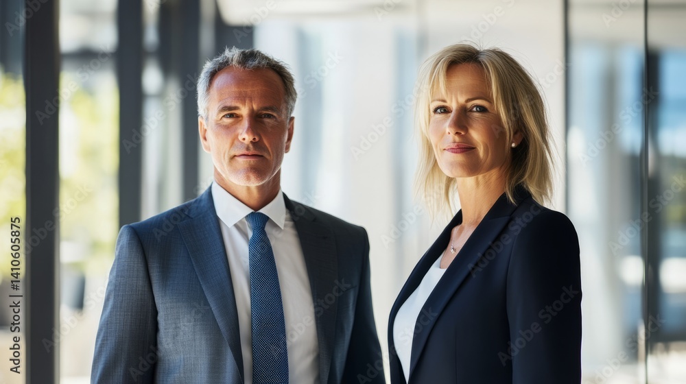 Two confident business professionals in formal attire, embodying professionalism and trust in a modern corporate setting.
Two confident business professionals in formal attire, embodying professionalism and trust in a modern corporate setting.