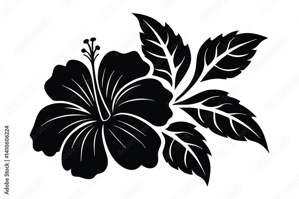 Obraz premium Hibiscus flower silhouette vector, Hibiscus flower line art, Hibiscus Flowers Isolated, Floral Design Elements.