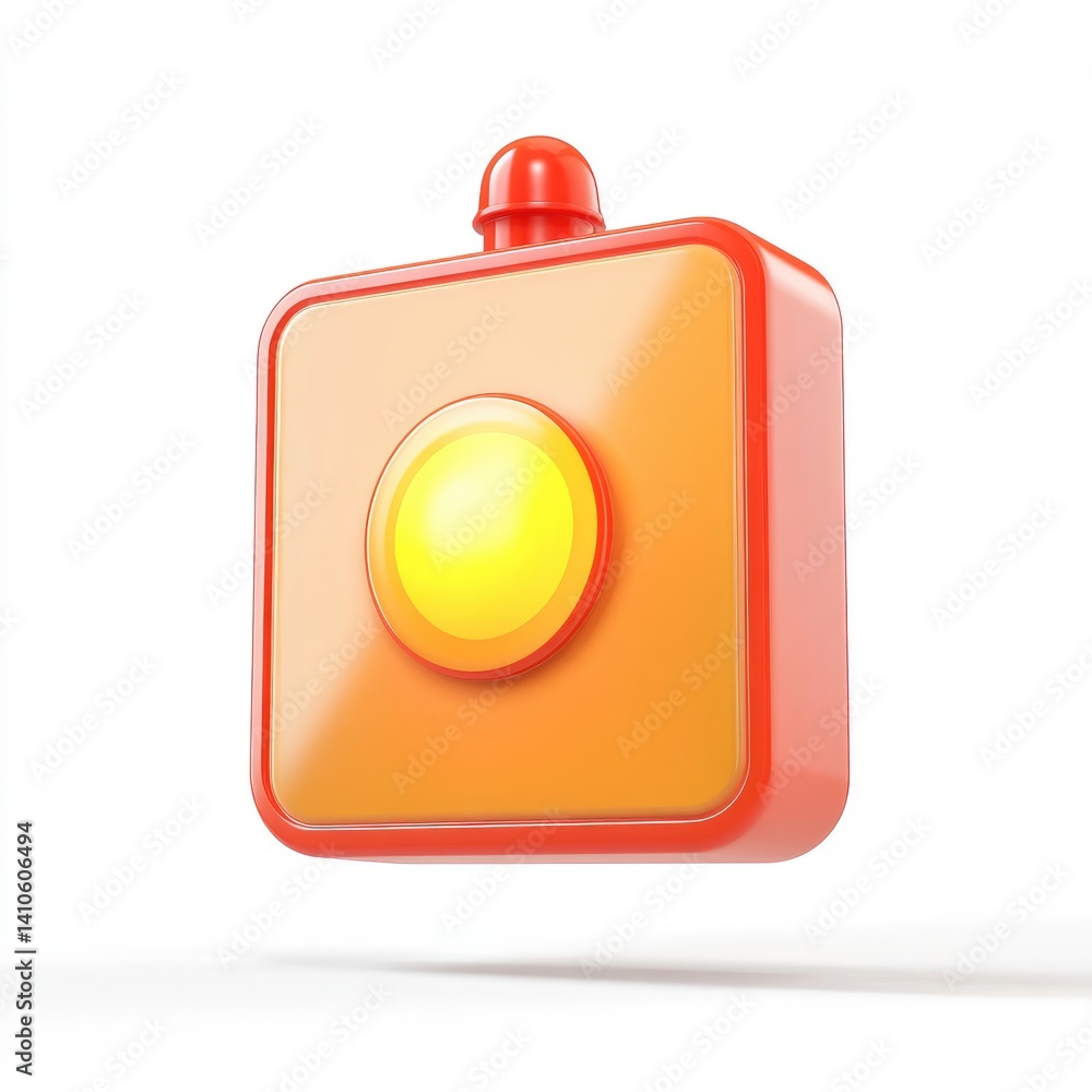 Obraz premium Simplified, playful, orange-red square camera icon.