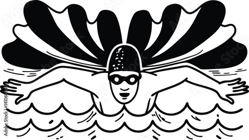 Stylized Illustration of Swimmer in Motion in Pool Lane