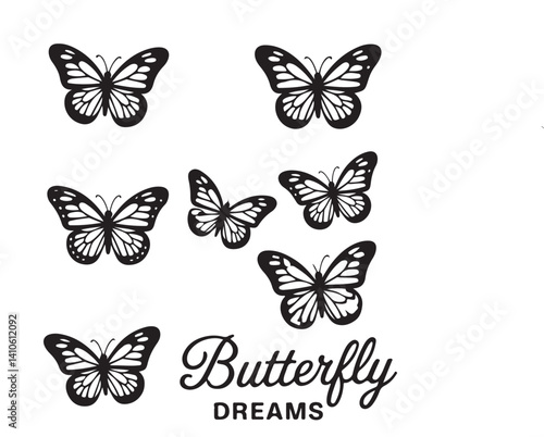 collection of butterflies silhouette. butterfly, vector, insect, nature, butterflies, 