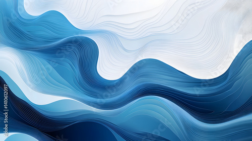 Wallpaper Mural A stunning abstract wave pattern in various shades of blue, conveying a sense of tranquility and fluidity. Torontodigital.ca