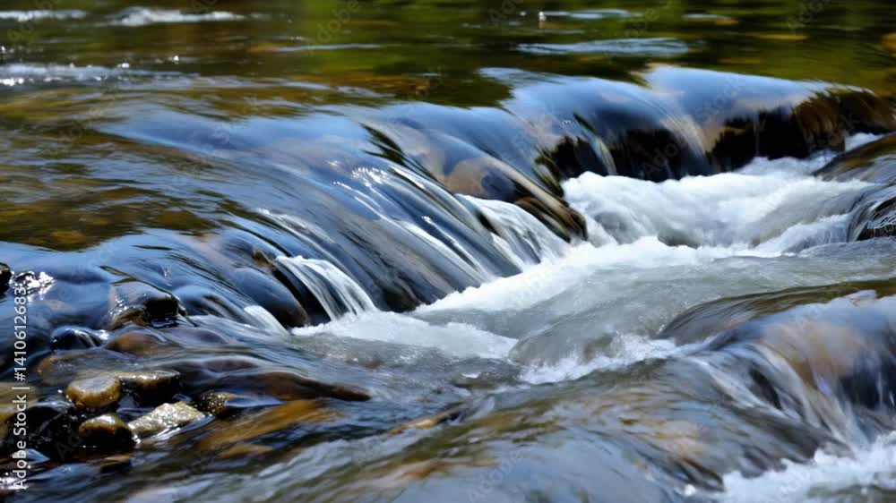 Crystal clear flowing stream with rippling water in natural forest setting Crystal clear flowing stream with rippling water in natural forest setting