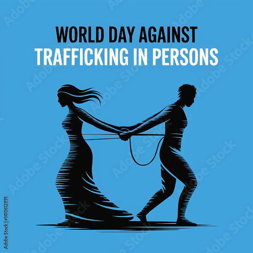 Vector Art Depicting a Woman Being Dragged by a Rope, Symbol of Human Trafficking Awareness for Global Campaign