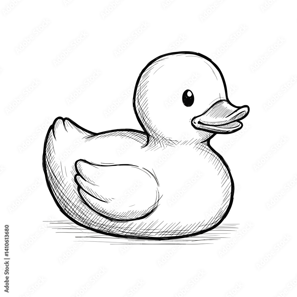 Cartoon duck toy swimming in a playful style on a white background Cartoon duck toy swimming in a playful style on a white background