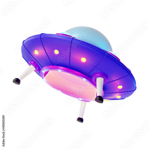 3d Ufo Ship Space Concept Cartoon Design Style Isolated on a White Background. Vector illustration of Alien Spaceship