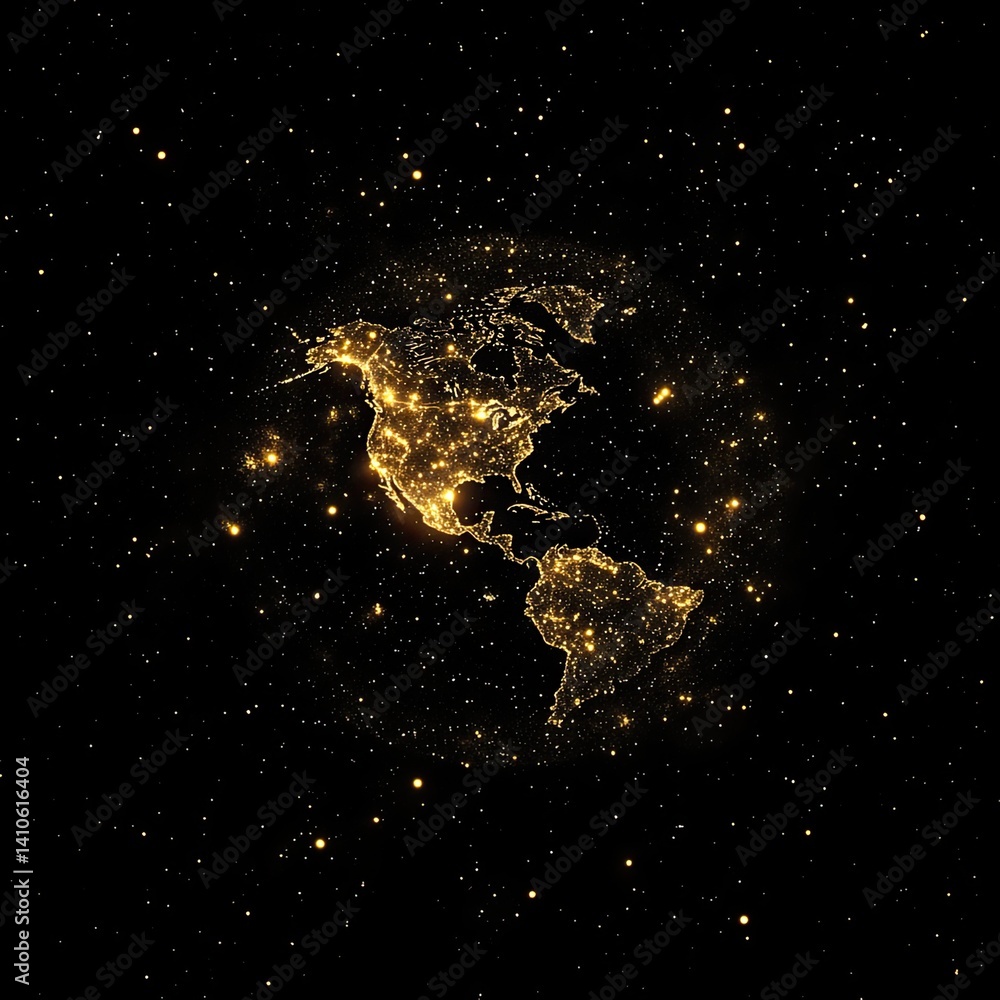 Fototapeta premium Earth at Night with Golden Lights.