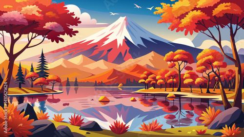 A peaceful trail near the lake winds through maple trees in full color.
Mount Fuji watches silently as morning fog wraps the land in quiet beauty.

