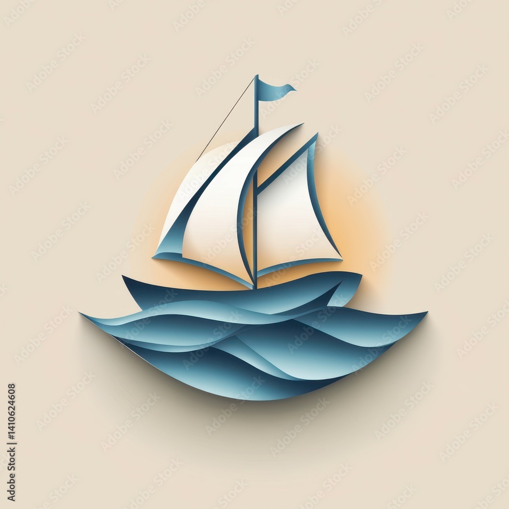 Sailboat gracefully navigating calm waters with gently rippling waves in a serene setting Sailboat gracefully navigating calm waters with gently rippling waves in a serene setting